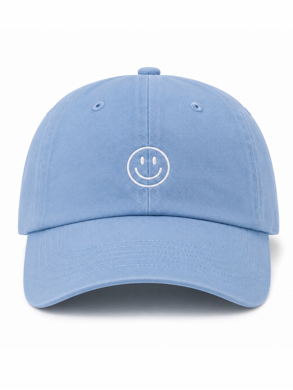 🩵 Light Blue Smiley Face Embroidered Dad Hat Baseball Cap Pastel Blue Adjustable